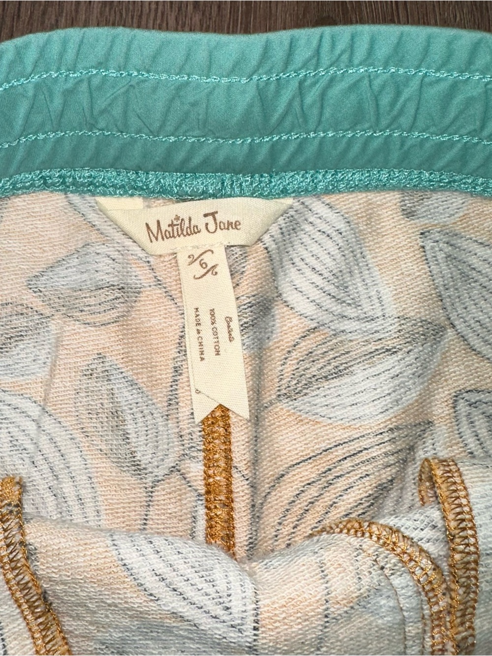Matilda Jane Yellow Leaf-Print Athletic Shorts with Teal Waistband Kids - Picture 2 of 5